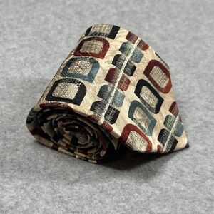 Esquire Vintage Abstract Geometric Silk Neck Tie Beige Red Blue Korea 56x3.75in